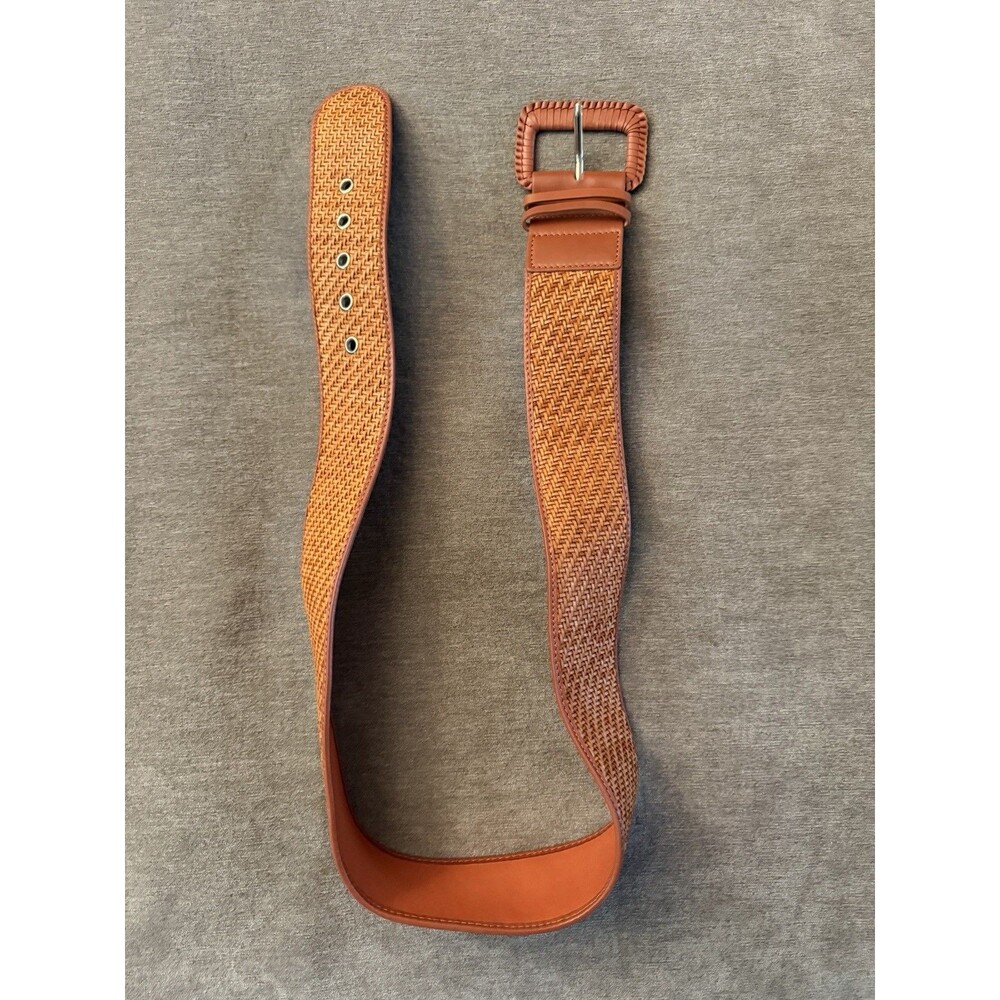 J.McLaughlin  Brown Woven Belt, Adjustable Buckle, Size L 1 1/2"